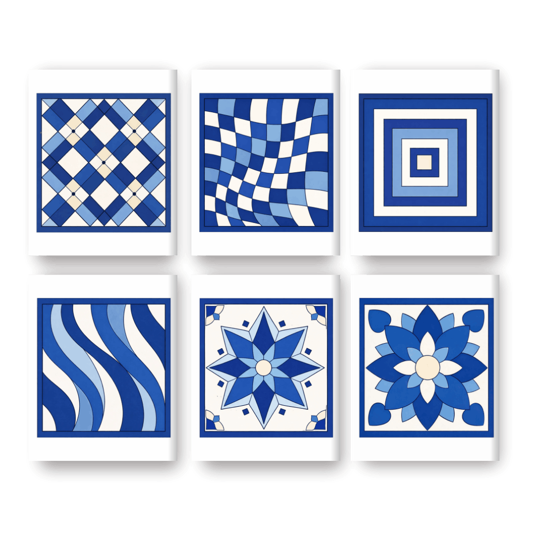 6 Mini Paintings | Delftsblauwe Patronen Set- Schilderen op nummers