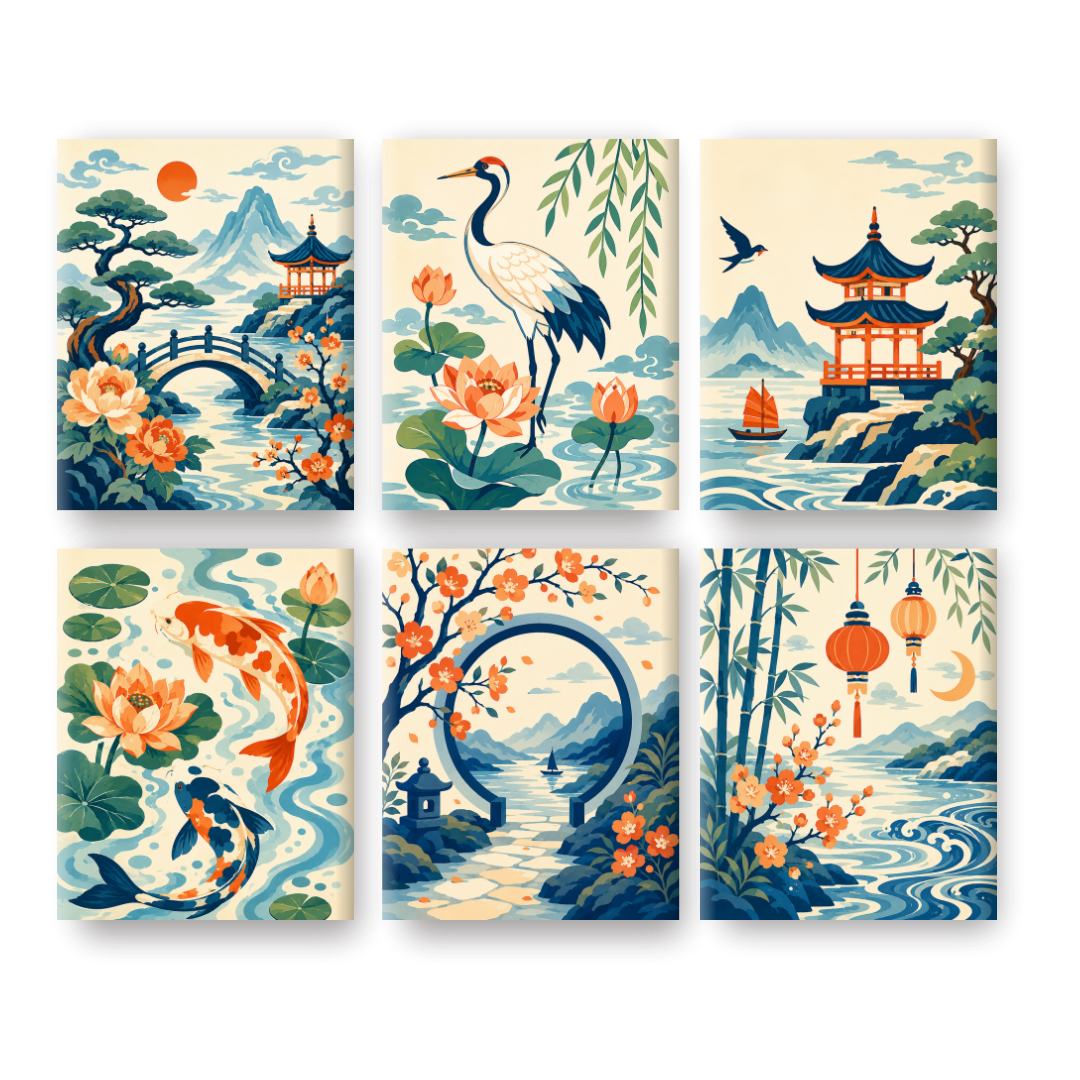 6 Mini Paintings | Chinese Lantaarns Set