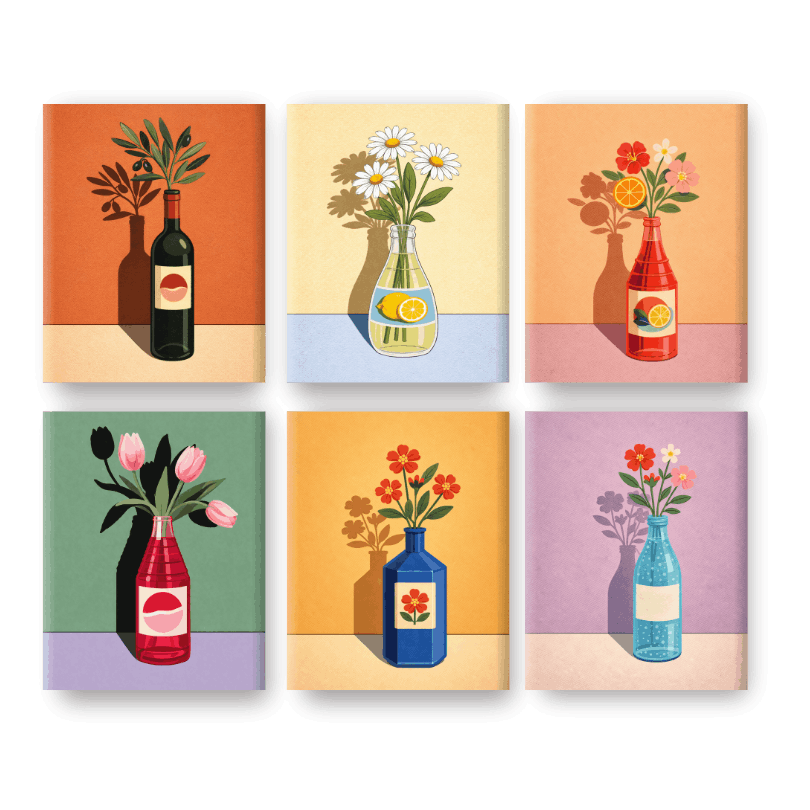 6 Mini Paintings | Bloeiende Flessen Set- Schilderen op nummers