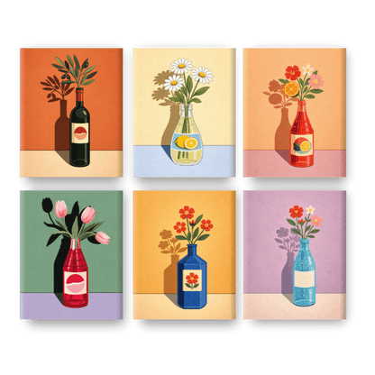 6 Mini Paintings | Bloeiende Flessen Set- Schilderen op nummers