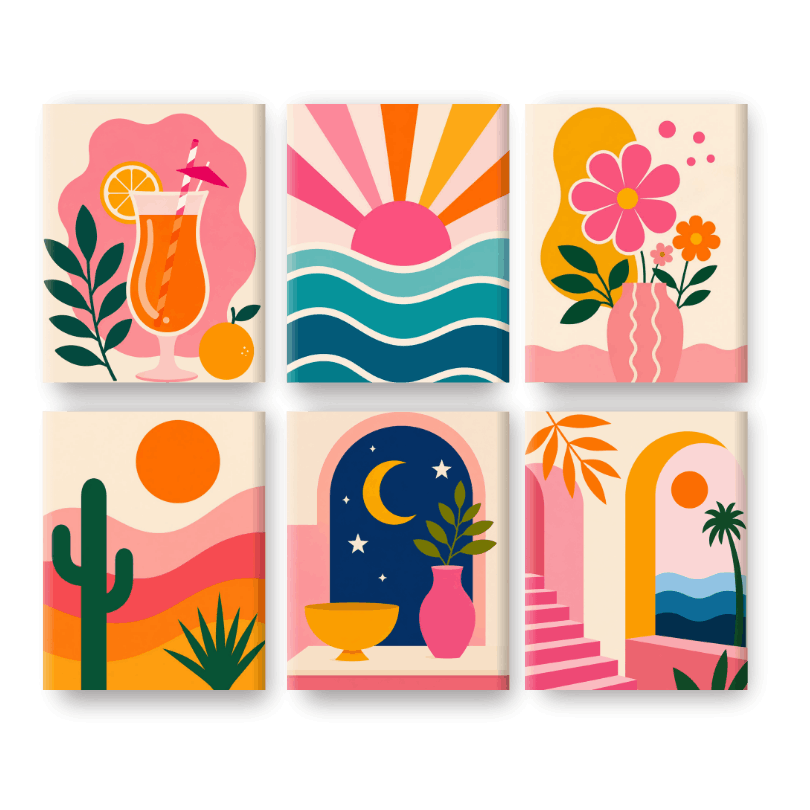 6 Mini Paintings | Woestijn Maan Set - Schilder Op Nummers