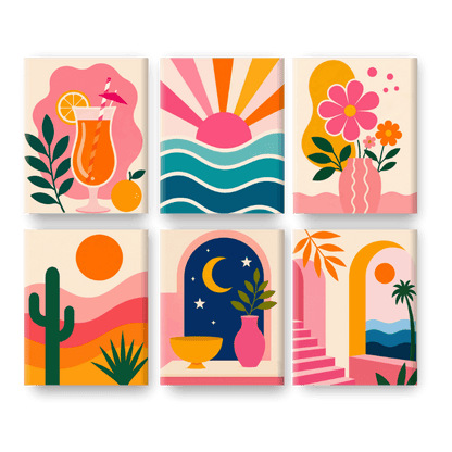6 Mini Paintings | Woestijn Maan Set - Schilder Op Nummers
