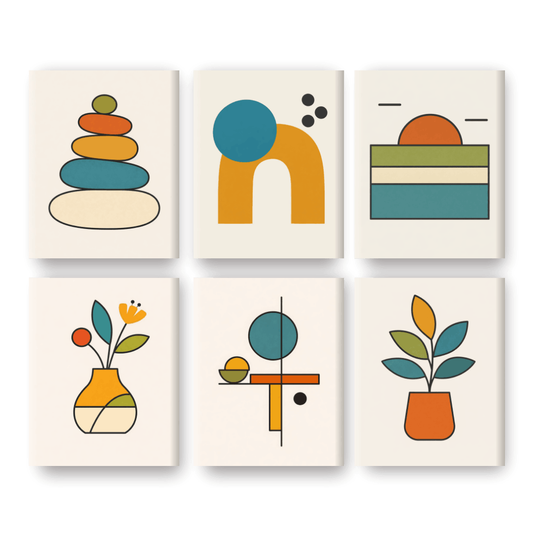 6 Mini Paintings | Scandinavische Vormen Set- Schilderen op nummers