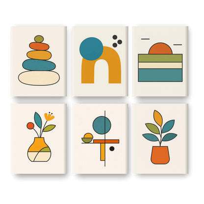 6 Mini Paintings | Scandinavische Vormen Set- Schilderen op nummers