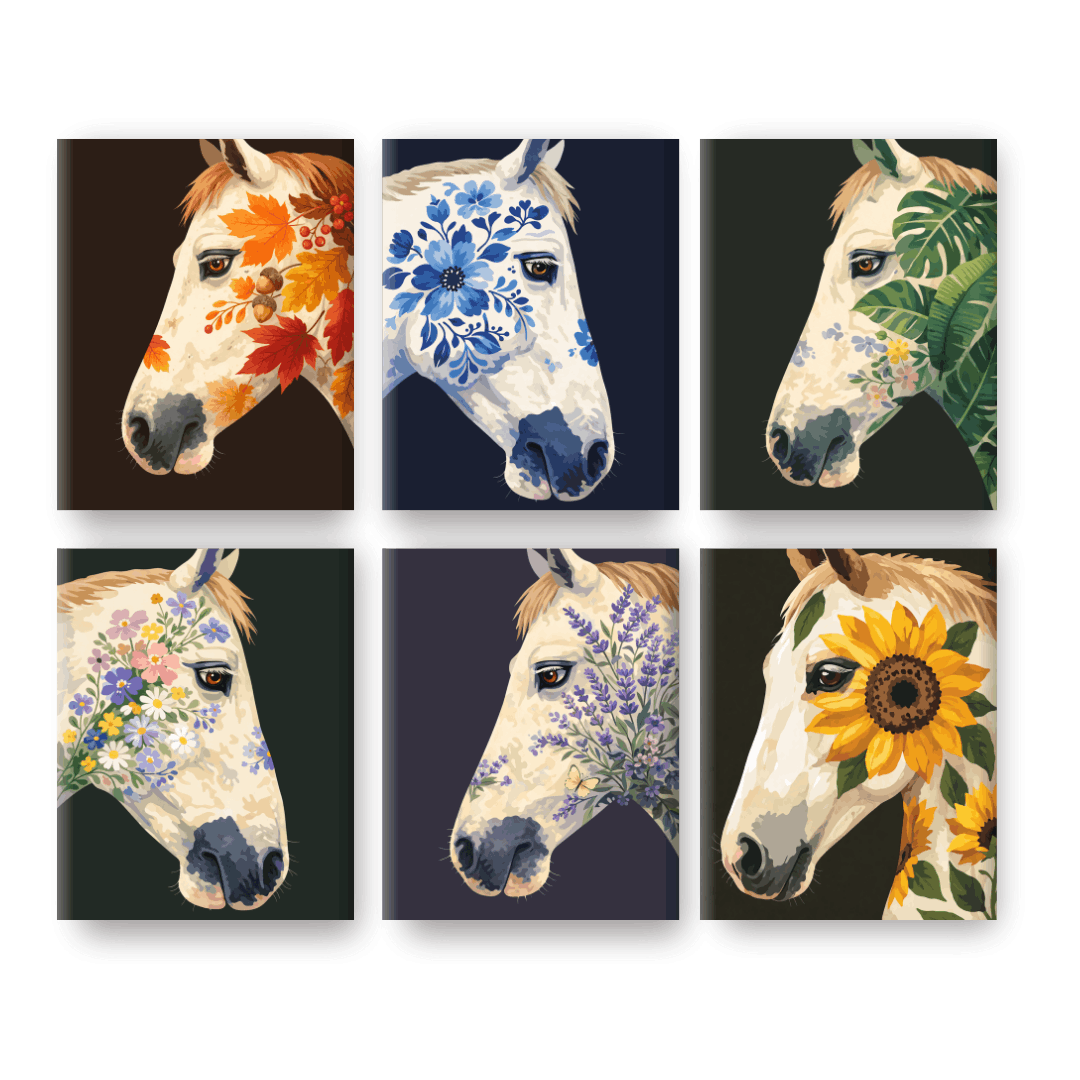 6 Mini Paintings | Bloemen Paarden Set- Schilderen op nummers