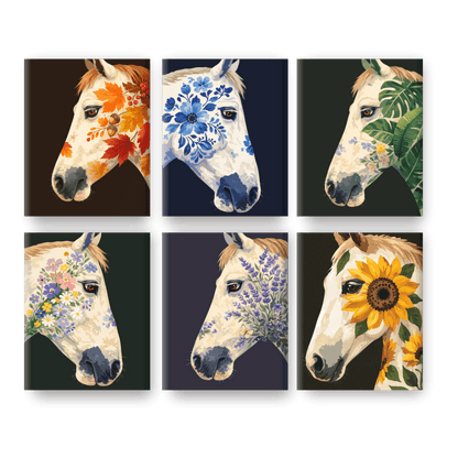 6 Mini Paintings | Bloemen Paarden Set- Schilderen op nummers