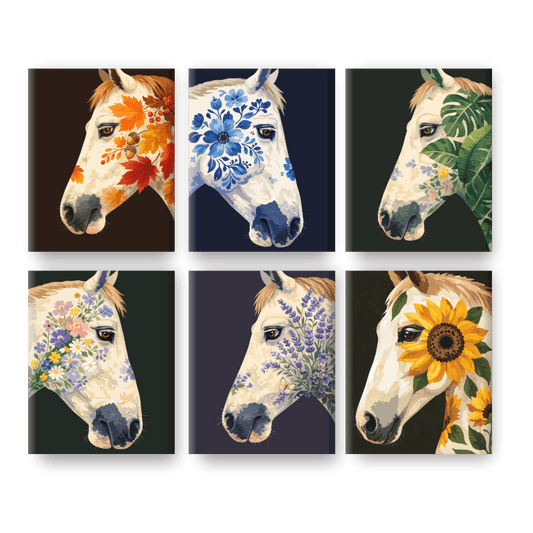 6 Mini Paintings | Bloemen Paarden Set- Schilderen op nummers