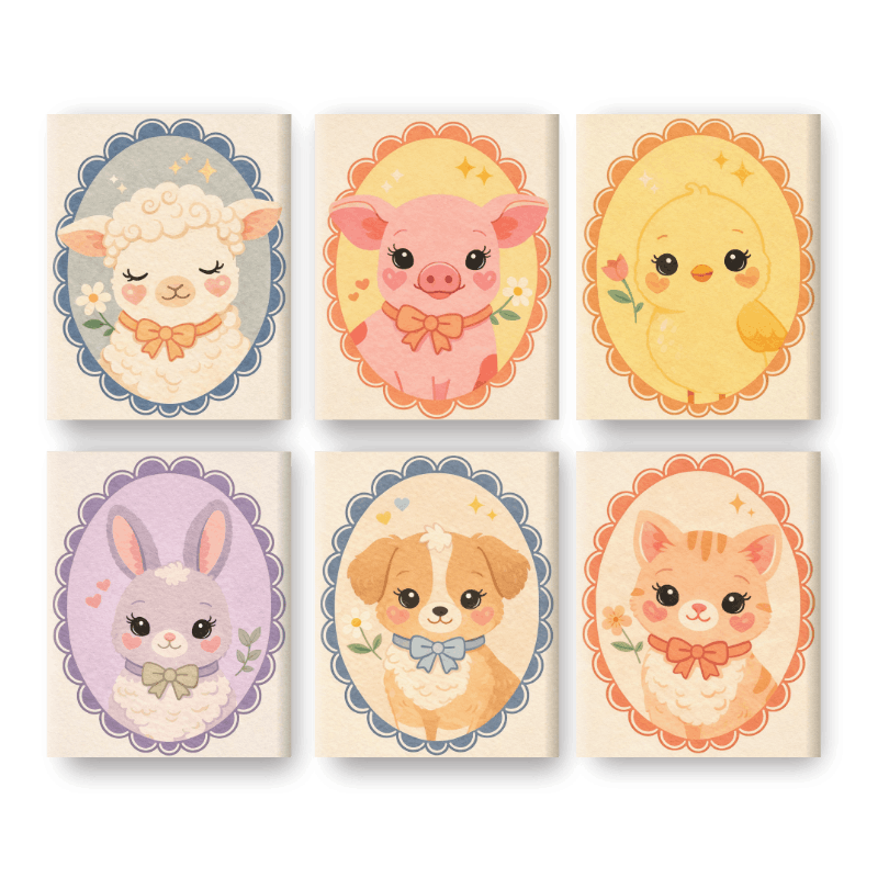6 Mini Paintings | Schattige Dieren Set- Schilderen op nummers