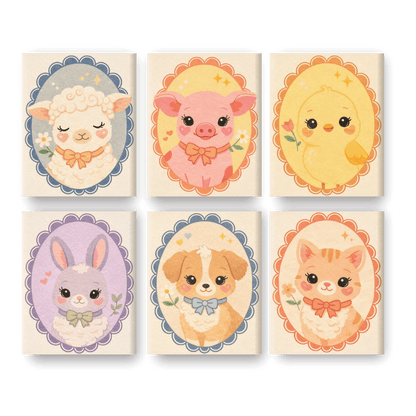 6 Mini Paintings | Schattige Dieren Set- Schilderen op nummers