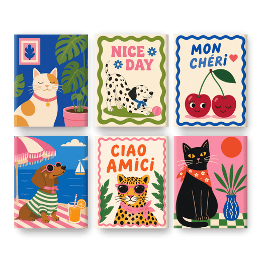 6 Mini Paintings | Chique Katten & Honden Set