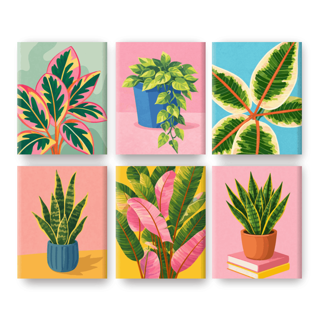 6 Mini Paintings | Mooie Planten Set- Schilderen op nummers