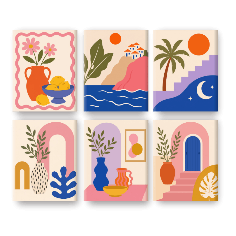 6 Mini Paintings | Roze Bogen Set