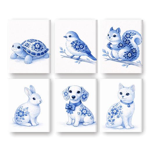 6 Mini Paintings | Delfts Blauwe Dieren Set