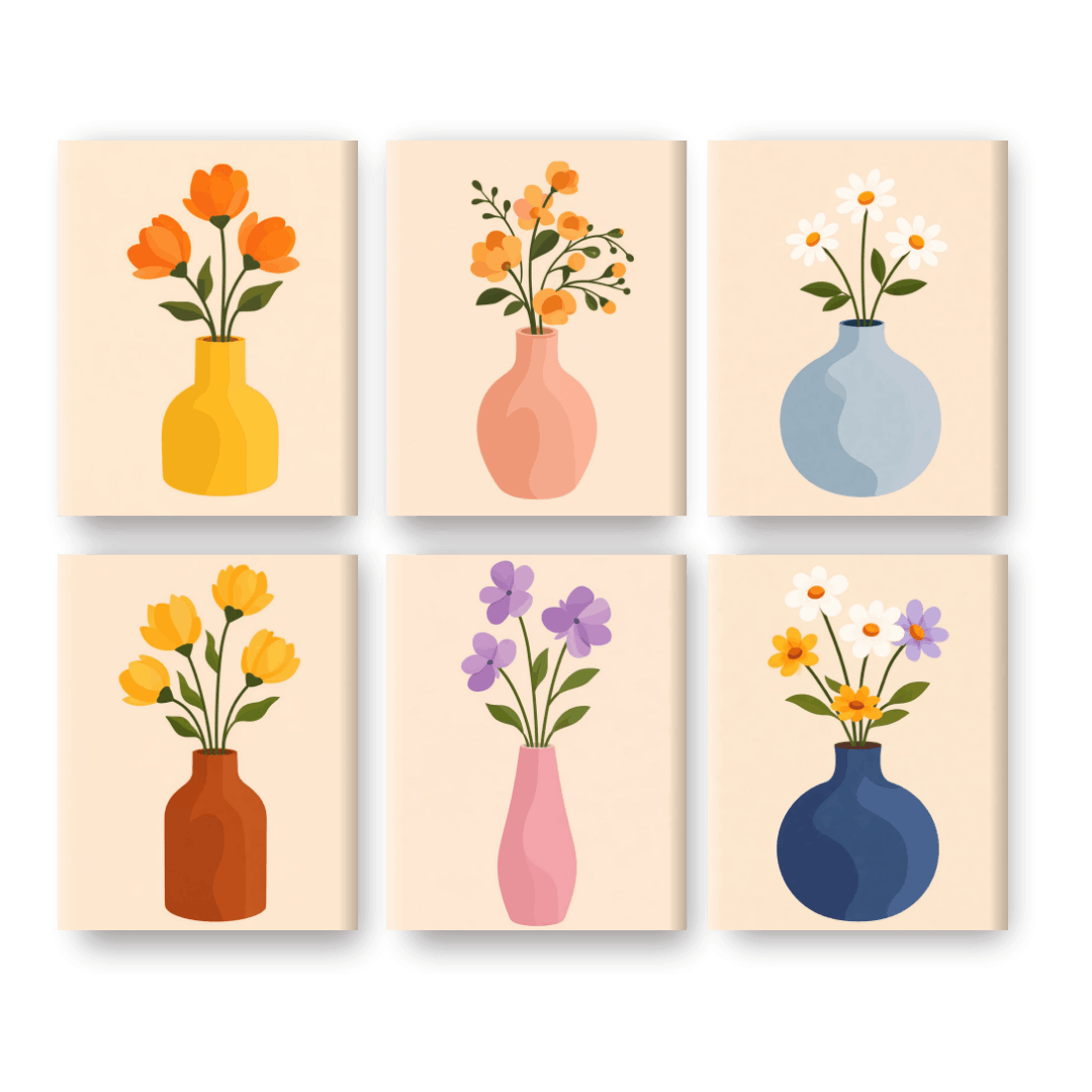 6 Mini Paintings | Bloemen & Vazen Set- Schilderen op nummers
