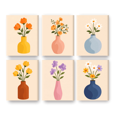 6 Mini Paintings | Bloemen & Vazen Set- Schilderen op nummers