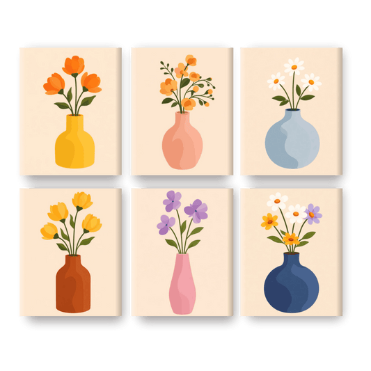 6 Mini Paintings | Bloemen & Vazen Set- Schilderen op nummers