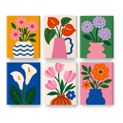 6 Mini Paintings | Moderne Bloemenvazen Set- Schilderen op nummers