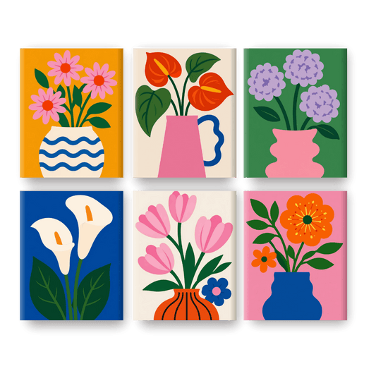 6 Mini Paintings | Moderne Bloemenvazen Set- Schilderen op nummers