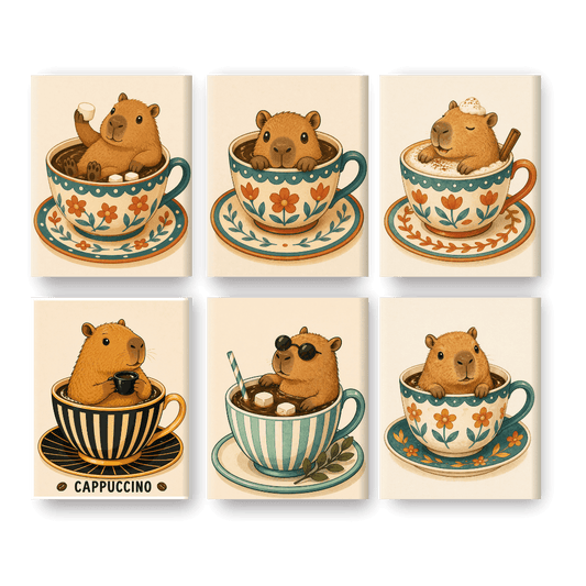 6 Mini Paintings | Capibara's in Kopjes Set- Schilderen op nummers