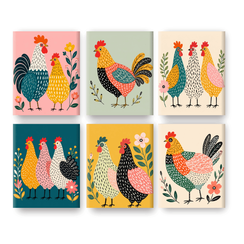 6 Mini Paintings | Gelukkige Hennen Set