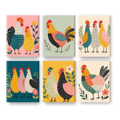 6 Mini Paintings | Gelukkige Hennen Set