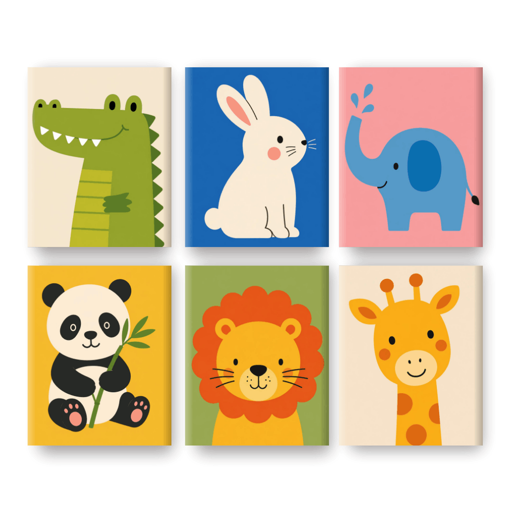 6 Mini Paintings | Schattige Safari Vrienden Set