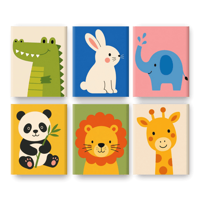 6 Mini Paintings | Schattige Safari Vrienden Set