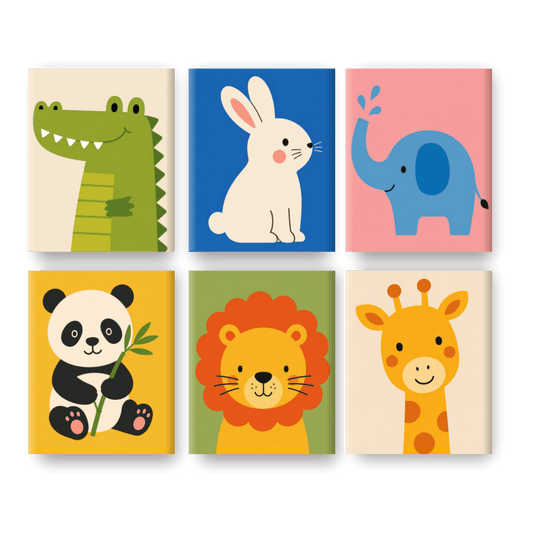 6 Mini Paintings | Schattige Safari Vrienden Set