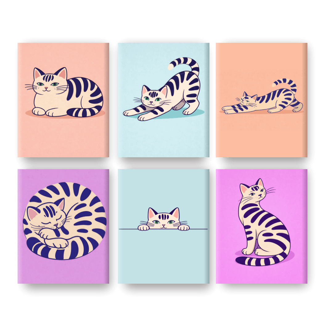 6 Mini Paintings | Speelse Katten Set- Schilderen op nummers