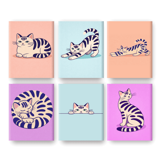 6 Mini Paintings | Speelse Katten Set- Schilderen op nummers