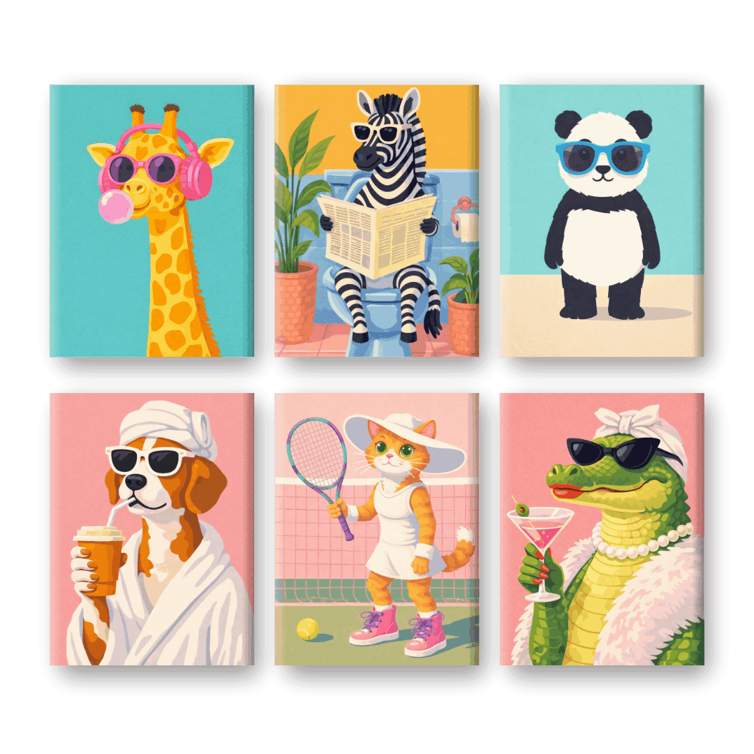 6 Mini Paintings | Funky Dieren Set- Schilderen op nummers