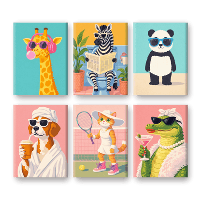 6 Mini Paintings | Funky Dieren Set- Schilderen op nummers