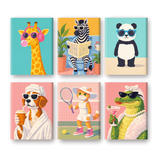 6 Mini Paintings | Funky Dieren Set- Schilderen op nummers