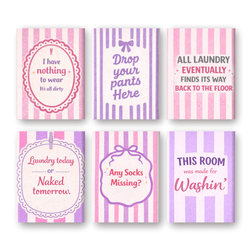 6 Mini Schilderijen | Wasruimte Quotes Set- Schilderen op nummers