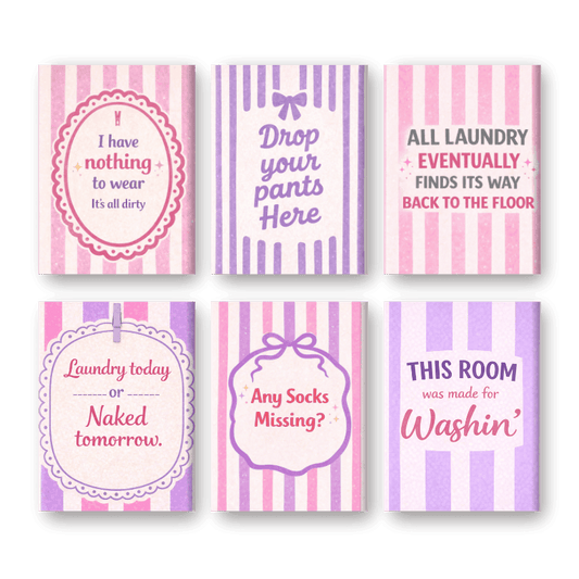 6 Mini Schilderijen | Wasruimte Quotes Set- Schilderen op nummers