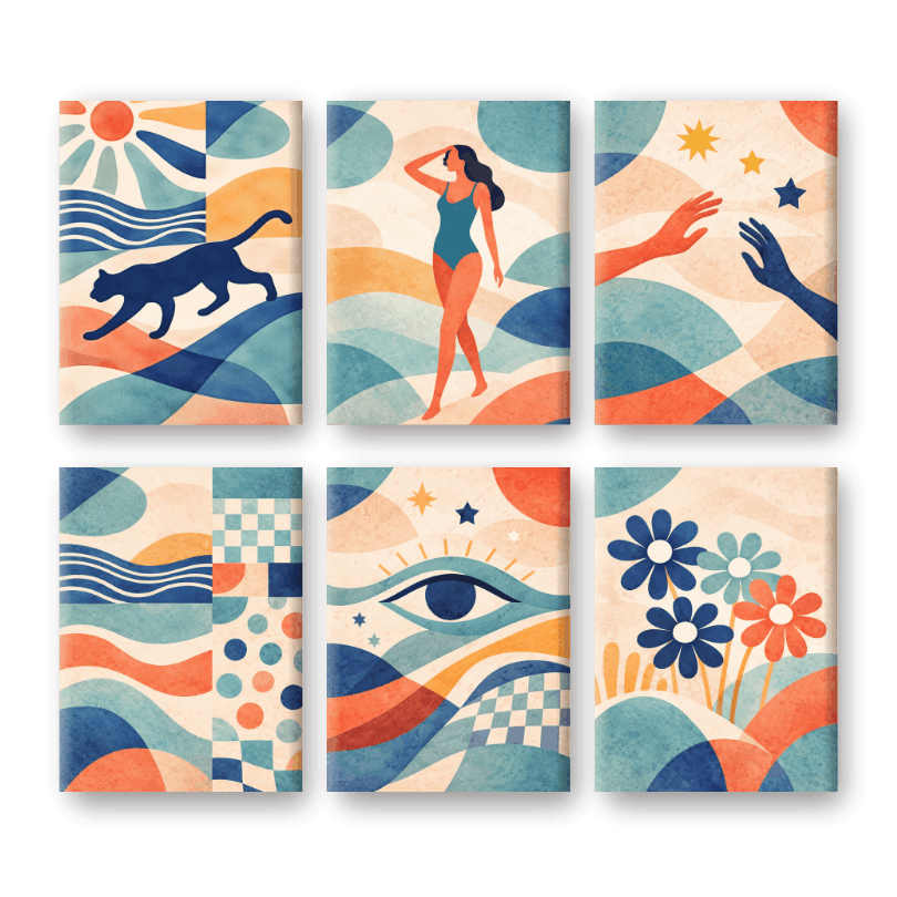 6 Mini Paintings | Abstracte Harmonie Set- Schilderen op nummers