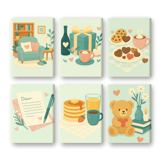 6 Mini Paintings | Pastel Valentijn Set- Schilderen op nummers