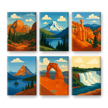 6 Mini Paintings | Amerikaanse Nationale Parken Set- Schilderen op nummers