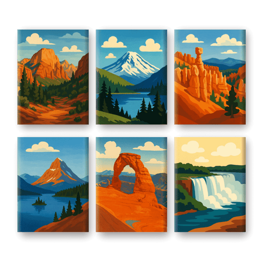 6 Mini Paintings | Amerikaanse Nationale Parken Set- Schilderen op nummers
