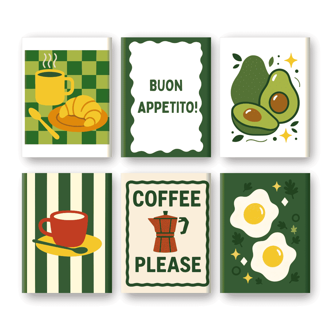 6 Mini Paintings | Avocado & Ontbijt Set