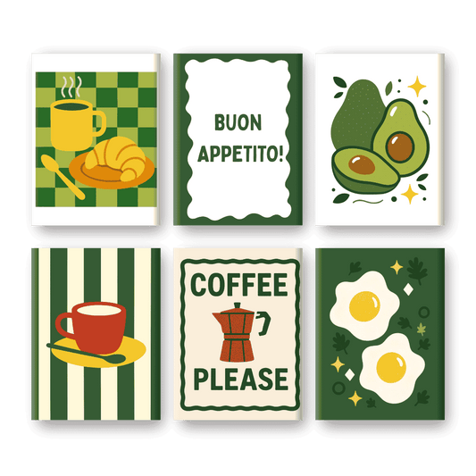 6 Mini Paintings | Avocado & Ontbijt Set