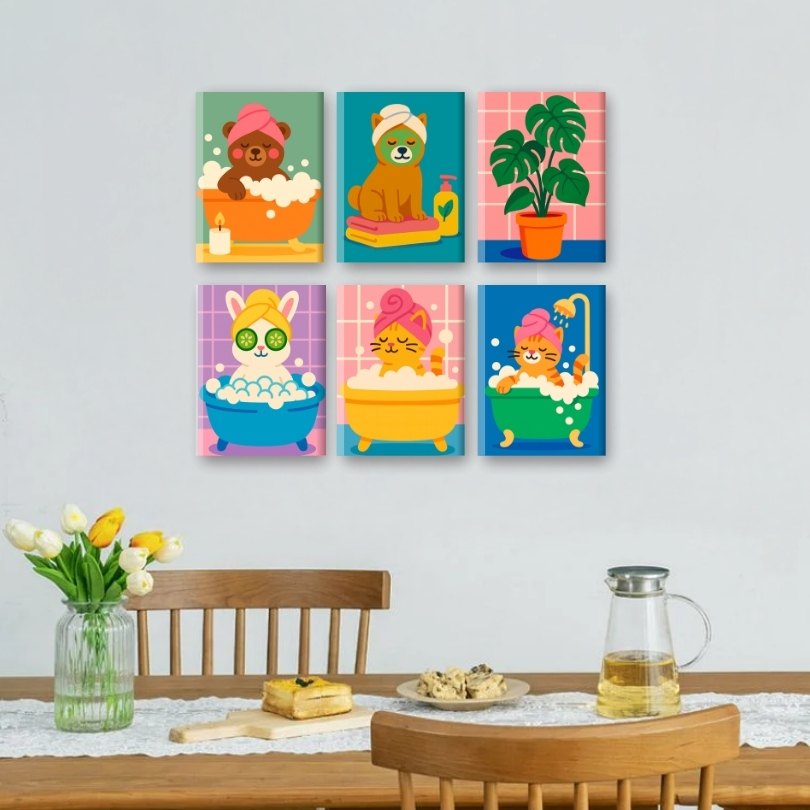 6 Mini Paintings | Badkamerdieren Set