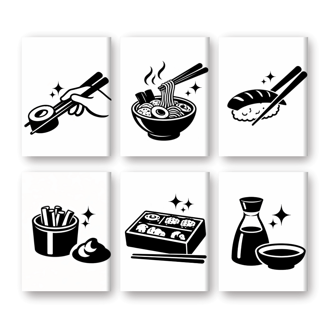 6 Mini Paintings | Zwart-wit Sushi Set- Schilderen op nummers