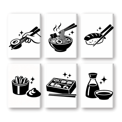 6 Mini Paintings | Zwart-wit Sushi Set- Schilderen op nummers