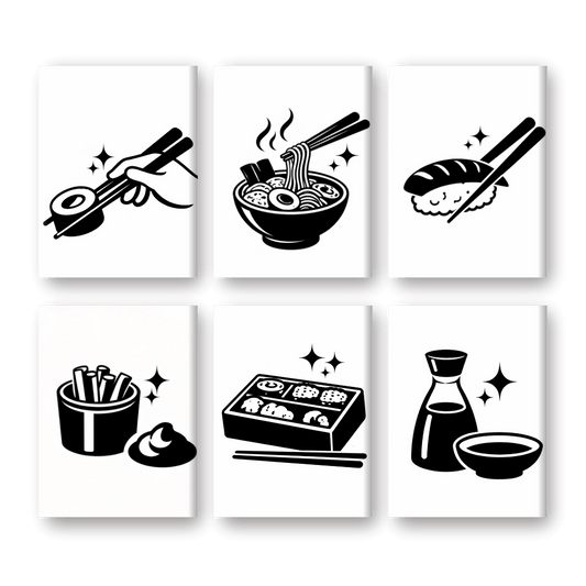 6 Mini Paintings | Zwart-wit Sushi Set- Schilderen op nummers