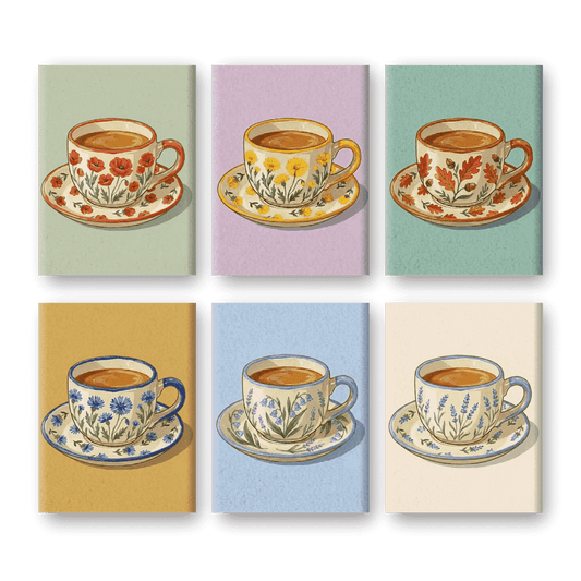 6 Mini Paintings | Bloeiende Theekopjes Set- Schilderen op nummers