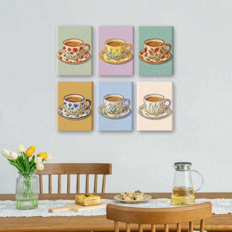 6 Mini Paintings | Bloeiende Theekopjes Set