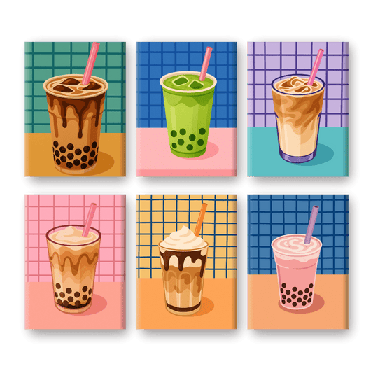 6 Mini Paintings | Boba Tea Set