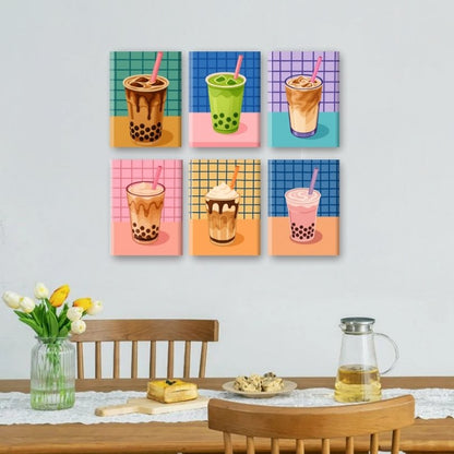 6 Mini Paintings | Boba Tea Set
