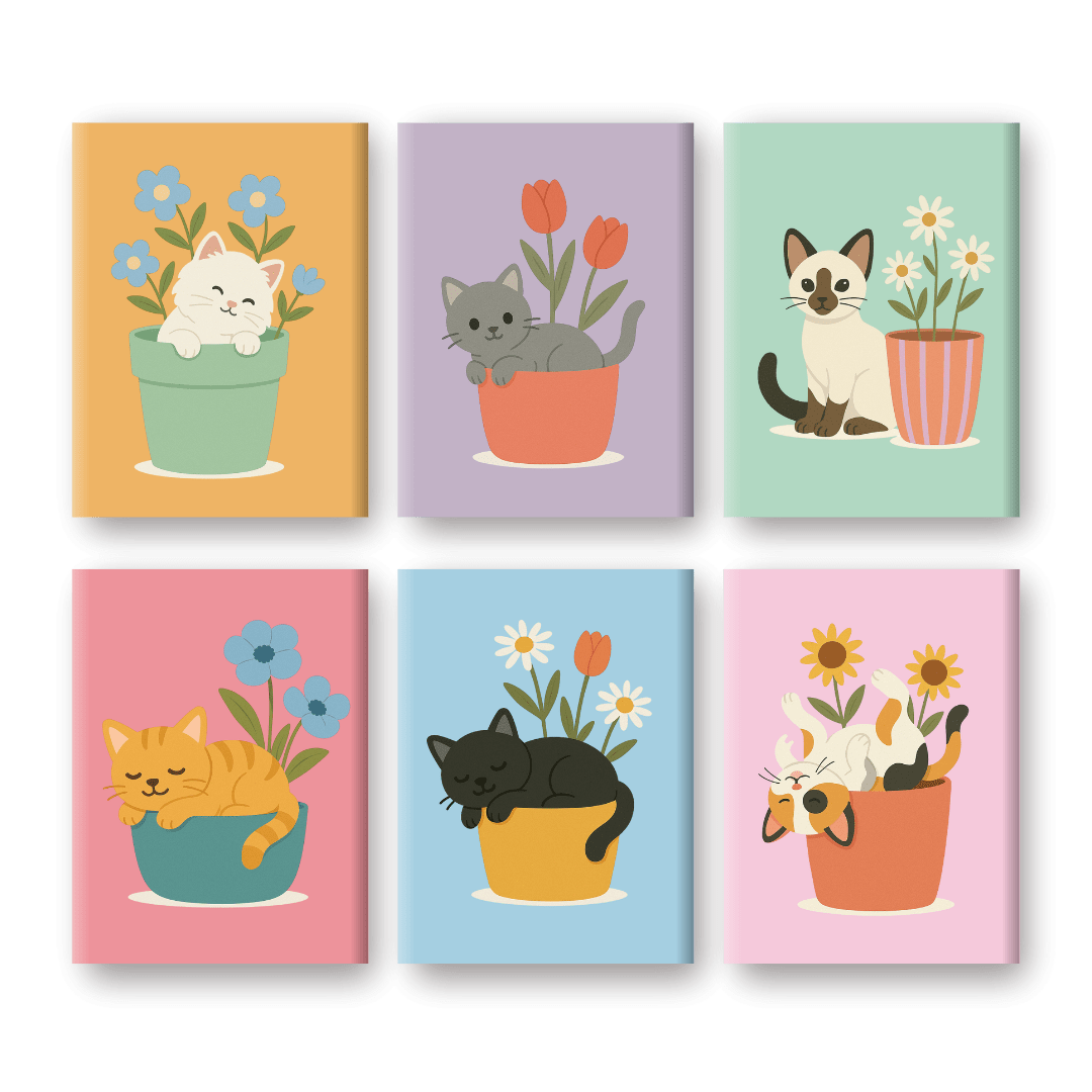 6 Mini Paintings | Katten & Bloemen Set